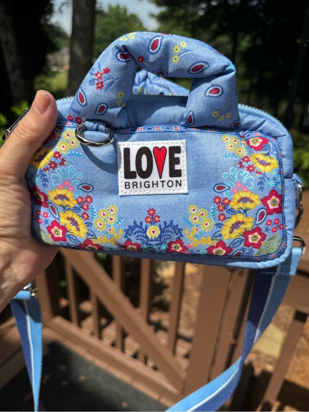 Brighton Blue Floral Bandana Love Crossbody Bag Label